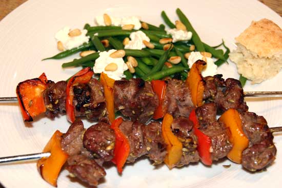 grilled_lamb_skewers_green_bean_cheese_salad