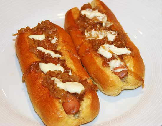 sticky_cider_onion_hot_dogs