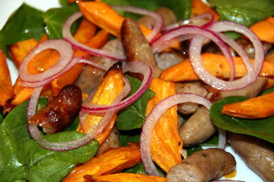 sticky_sausages_sweet_potato_salad